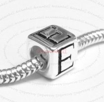 Sterling Silver Dice Cube Letter E Bead Tube for European Charm Bracelets