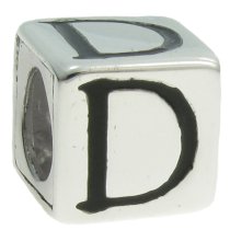 Sterling Silver Dice Cube Letter D″ Bead Tube for European Charm Bracelets