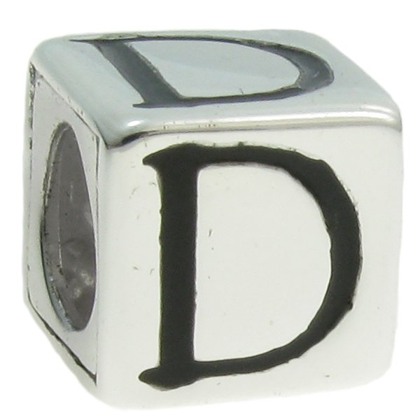 Sterling Silver Dice Cube Letter D" Bead Tube for European Charm Bracelets