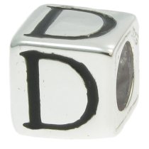 Sterling Silver Dice Cube Letter D" Bead Tube for European Charm Bracelets