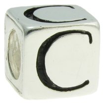 Sterling Silver Dice Cube Letter C Bead Tube for European Charm Bracelets