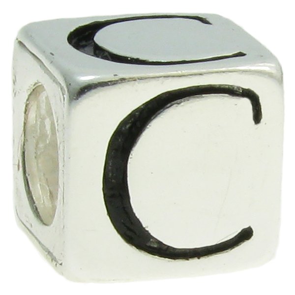 Sterling Silver Dice Cube Letter C Bead Tube for European Charm Bracelets