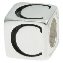 Sterling Silver Dice Cube Letter C Bead Tube for European Charm Bracelets