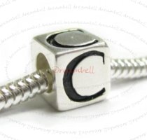 Sterling Silver Dice Cube Letter C Bead Tube for European Charm Bracelets