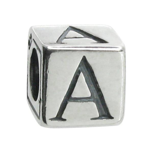 Sterling Silver Dice Cube Letter A" Bead for European charm Bracelets