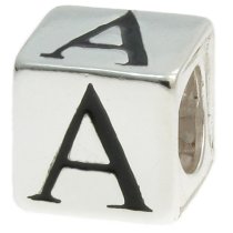 Sterling Silver Dice Cube Letter A" Bead for European charm Bracelets