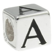 Sterling Silver Dice Cube Letter A" Bead for European charm Bracelets