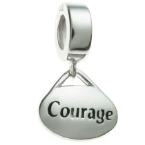 Sterling Silver Oval Courage″ Dangle Bead for European Charm Bracelets
