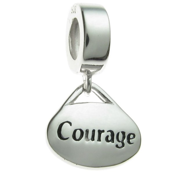Sterling Silver Oval Courage" Dangle Bead for European Charm Bracelets