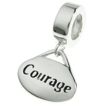 Sterling Silver Oval Courage" Dangle Bead for European Charm Bracelets