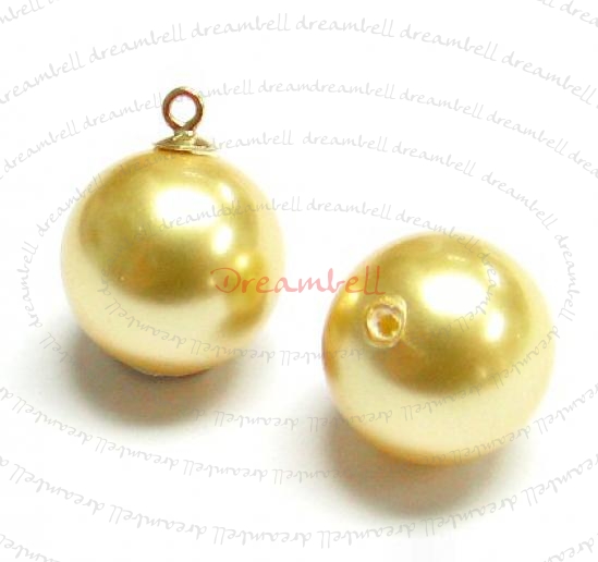 2x Swarovski crystal 5818 Gold Pearl ROUND half drilled 12mm