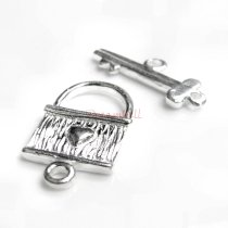 1x Sterling silver Sweet Heart LOCK KEY Toggle Clasp