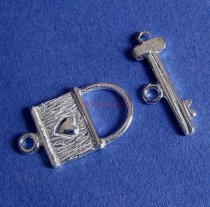 1x Sterling silver Sweet Heart LOCK KEY Toggle Clasp