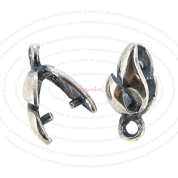 2x ANTIQUE STERLING SILVER PENDANT leaf Pinch CLASP