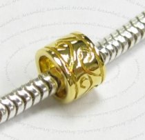14K Real Gold Plated 925 Sterling Silver Flower Bead Tube for European Charm Bracelets 7.5mm