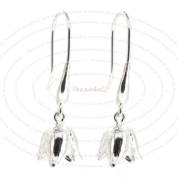 2x Sterling Silver Ear Wire Earring Hook with Flower and dangle loop