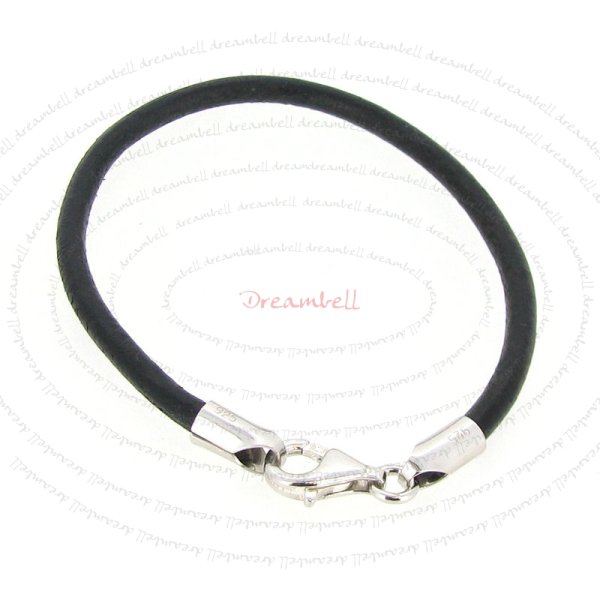 1x Sterling Silver Black leather cord 3mm BRACELET for European Bead Charm 8"