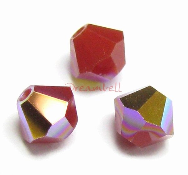24x Swarovski Elements Bicone Crystal 5301 Dark Red Coral AB 4mm
