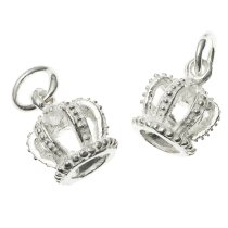 2x Sterling silver Mini Crown Dangle Charm Bead 8.5mm