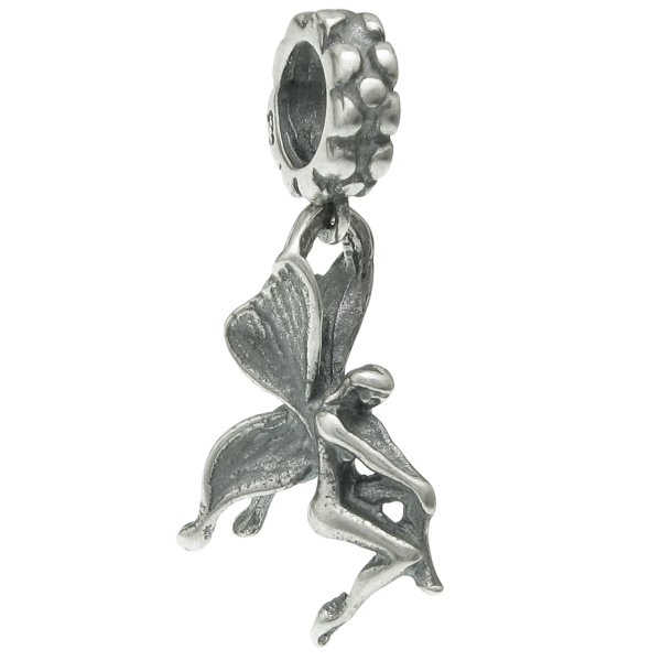 Antique Sterling Silver Butterfly Fairy Angel Dangle Bead for European Charm Bracelets