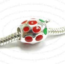 sterling silver Strawberry Enamel bead for European Charm Bracelets