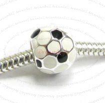 Sterling silver Round Football Soccer Enamel bead for European Charm Bracelets