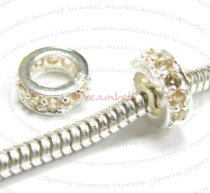 Sterling Silver ROUND RING Bead Topaz CZ crystals for European Charm Bracelets