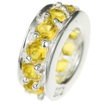 Sterling Silver ROUND RING Bead Topaz CZ crystals for European Charm Bracelets