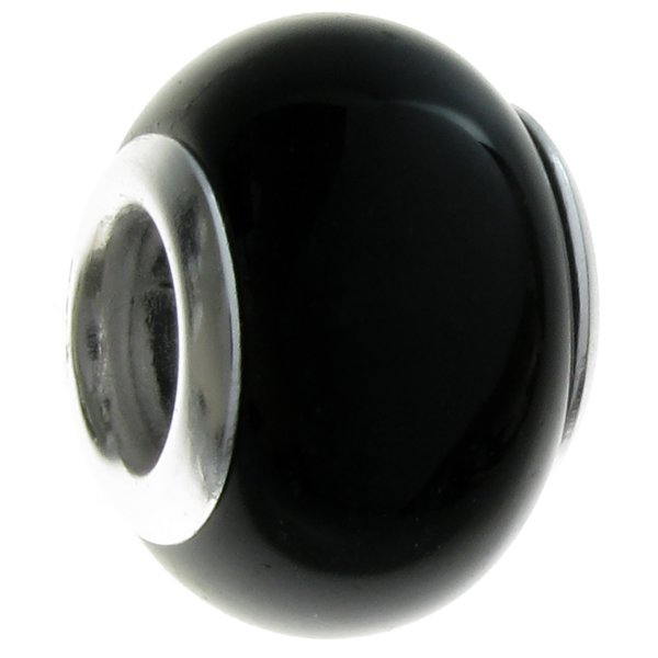 Sterling Silver Genuine Onyx Round Bead for European Charm Bracelets 12mm