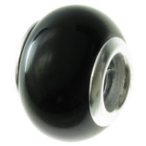 Sterling Silver Genuine Onyx Round Bead for European Charm Bracelets 12mm