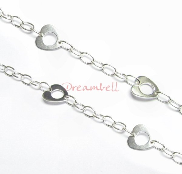 12" x Sterling Silver bead Heart Anchor Rolo Cable Round Link Chain 10.5mm