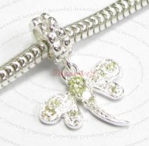 Sterling Silver Dragonfly CZ Peridot Crystal Dangle Bead for European Charm Bracelets