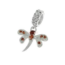 Sterling Silver Dragonfly CZ Siam Crystal Dangle Bead for European Charm Bracelets