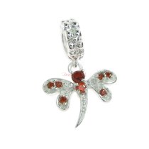 Sterling Silver Dragonfly CZ Siam Crystal Dangle Bead for European Charm Bracelets
