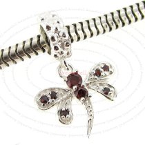 Sterling Silver Dragonfly CZ Siam Crystal Dangle Bead for European Charm Bracelets