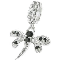 Sterling Silver Dragonfly CZ Jet Black Crystal Dangle Bead for European Charm Bracelets