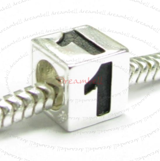 Sterling Silver Dice Cube Digit 1" Bead Tube for European Charm Bracelets