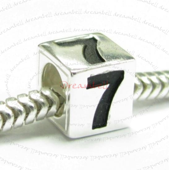 Sterling Silver Dice Cube Digit 7" Bead Tube for European Charm Bracelets