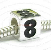 Sterling Silver Dice Cube Digit 8″ Bead Tube for European Charm Bracelets
