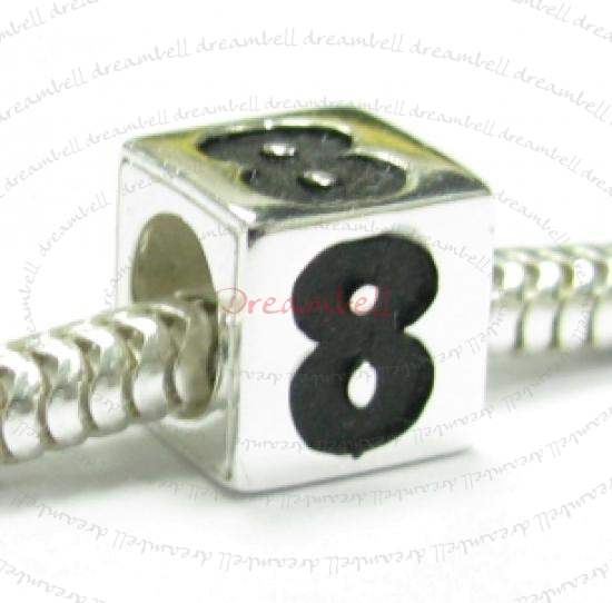 Sterling Silver Dice Cube Digit 8" Bead Tube for European Charm Bracelets