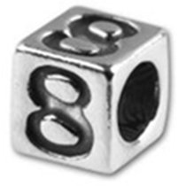 Sterling Silver Dice Cube Digit 8" Bead Tube for European Charm Bracelets