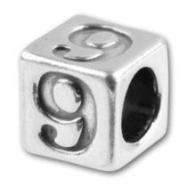 Sterling Silver Dice Cube Digit 9" Bead Tube for European Charm Bracelets