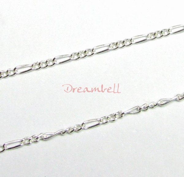 12" Sterling silver bead Oval link Chain FIGARO 3+1
