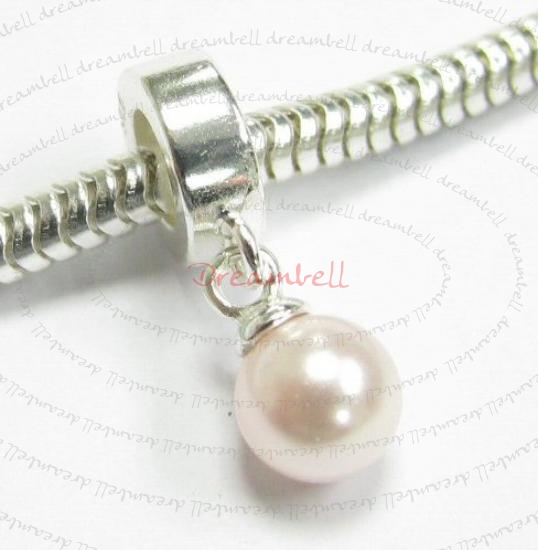 Sterling Silver Swarovski Rosaline Pearl Pendant Bead for European Charm Bracelets