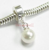 Sterling Silver Swarovski White Pearl Pendant Bead for European Charm Bracelets