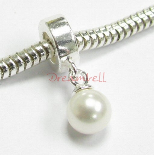 Sterling Silver Swarovski White Pearl Pendant Bead for European Charm Bracelets