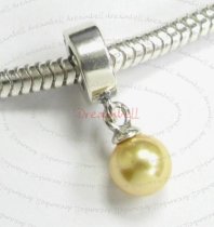Sterling Silver Swarovski Gold Pearl Pendant Bead for European Charm Bracelets
