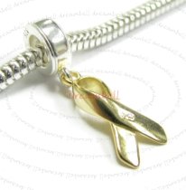 14K Gold Plated 925 Sterling Silver RIBBON Breast Cancer Dangle Charm for European Charm Bracelets