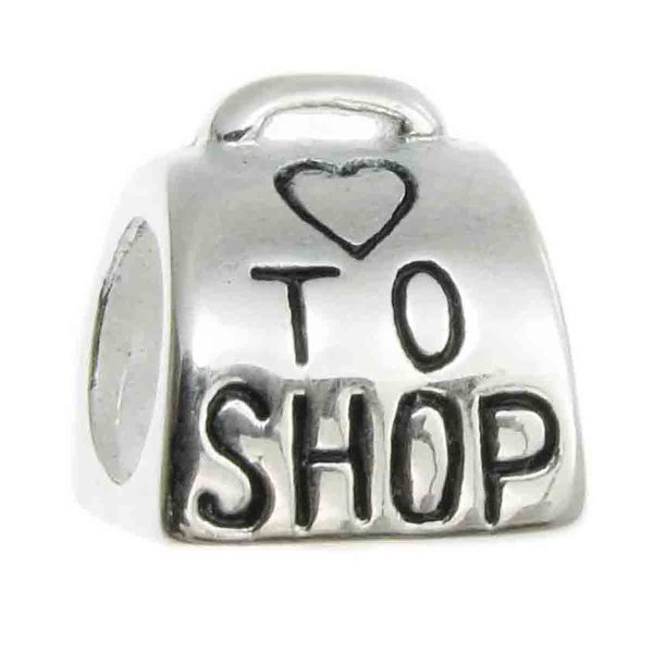 Sterling Silver LOVE TO SHOP SHOPPING BAG Bead for European Charm Bracelets