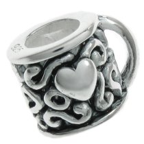 Sterling Silver LOVE HEART TEA / COFFEE CUP Bead for European Charm Bracelets